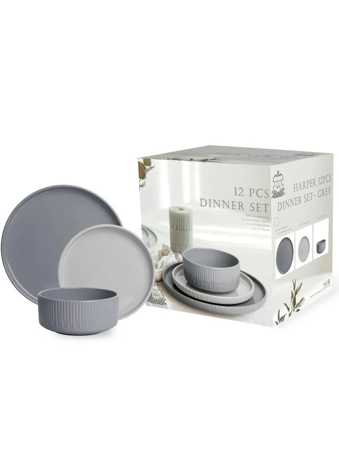 شالو طقم عشاء من الفخار الضحل من 12 قطعة